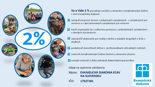 Darujte 2% z Vašich daní Evanjelickej diakonii